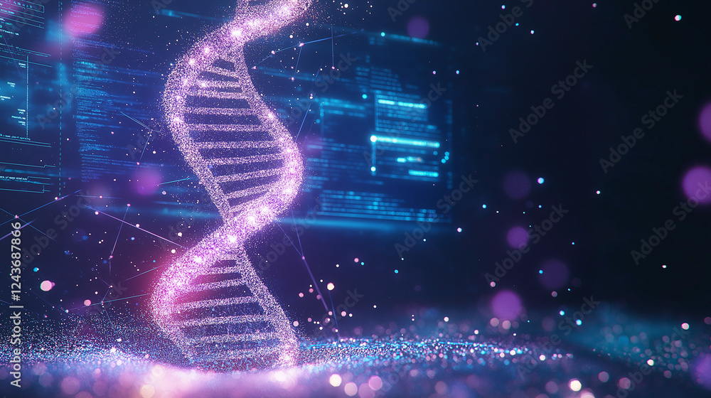 Poster dna double helix: a luminous, 3d rendering of a dna double helix, a symbol of life and genetic code,