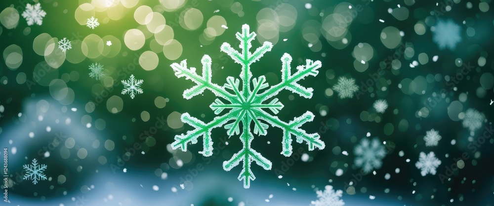 Poster bright green snowflake with bokeh background creating a festive atmosphere perfect for winter and ho
