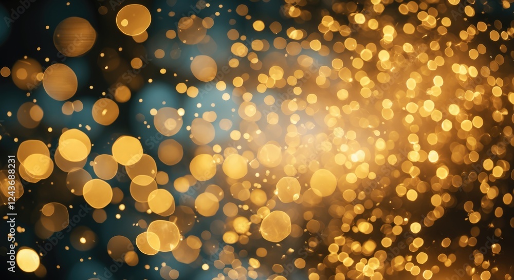 Poster golden bokeh light background with soft focus effects creating a dreamy, elegant atmosphere suitable
