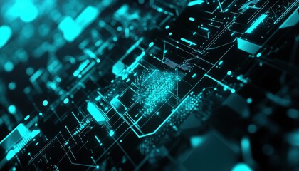 Abstract Digital Network Circuit Board Background With Glowing Blue Lines And Shapes