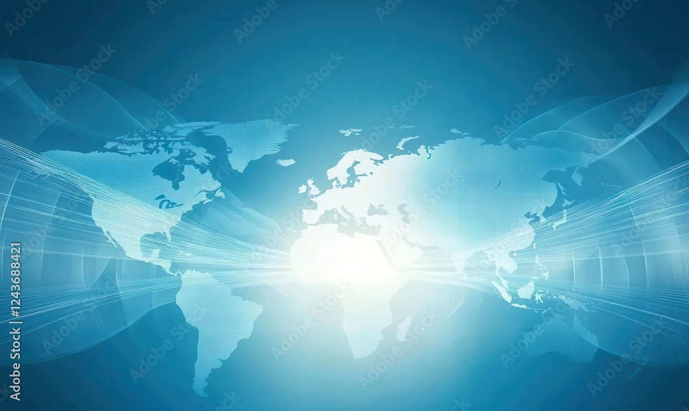 Poster abstract digital world map on blue background
