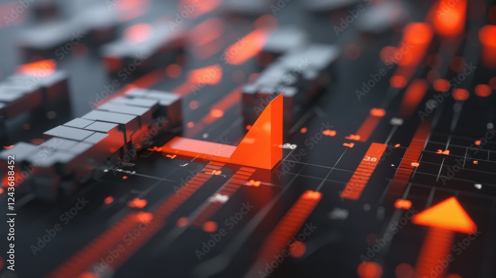 Poster Abstract Digital Network with Glowing Red and Orange Triangles