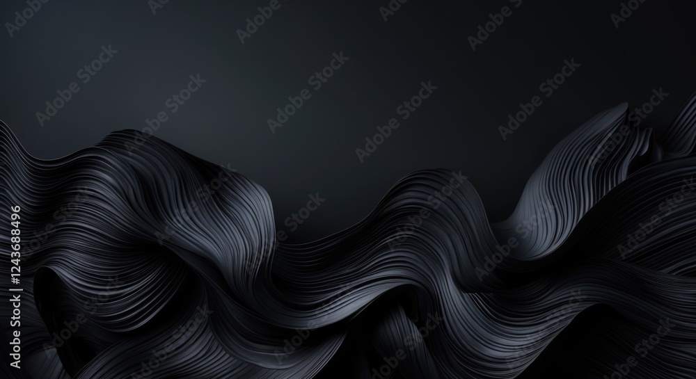 Poster elegant abstract waves in deep black creating a fluid texture for modern backgrounds and artistic de