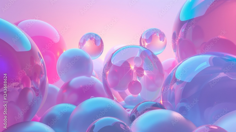 Aufkleber a three-dimensional abstract composition with glowing spheres and complex shapes. stock photo --ar 1