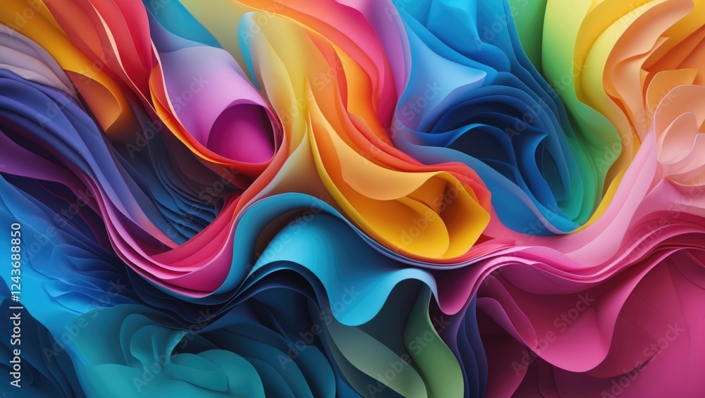 Poster colorful abstract wave patterns creating a vibrant background with flowing curves and layered textur