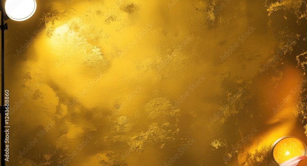 Poster warm abstract gold background with hints of yellow and orange, featuring soft lighting and textured 