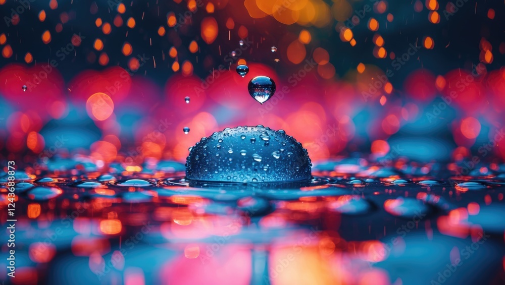 Poster vibrant abstract water drop with colorful bokeh effect and blurred background creating a visually st