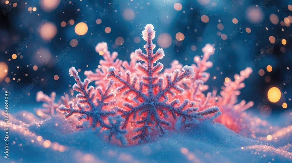 Aufkleber winter wonderland with vibrant snowflakes surrounded by soft snow and blurred background creating a 