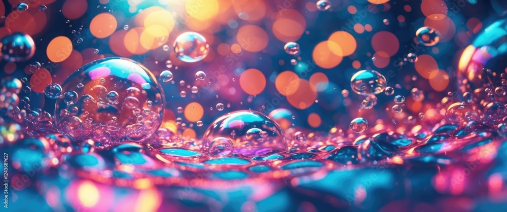 Poster vibrant abstract background featuring colorful bubbles and bokeh light creating a dreamy atmospheric