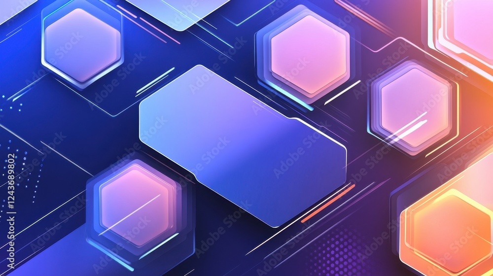 Poster Abstract Geometric Hexagon Pattern with Neon Glowing Lines
