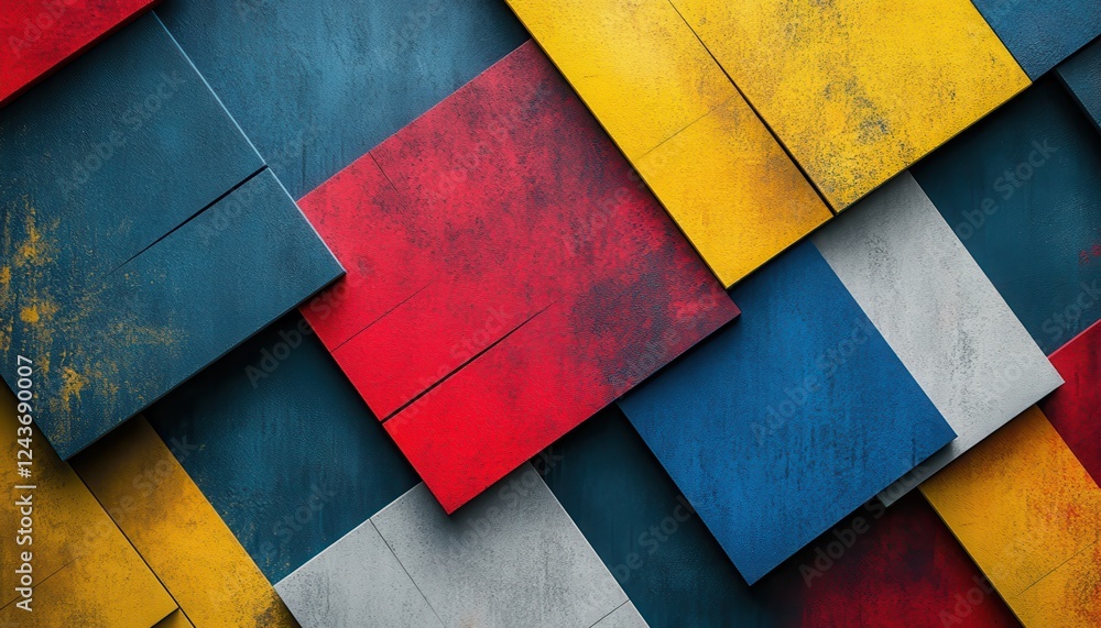 Poster abstract geometric tile pattern with red yellow and blue squares