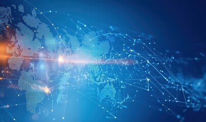 Abstract Global Network Visualization Blue Glowing Lines and Points