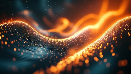 Abstract Glowing Particle Waves: Orange and Blue Energy Flow