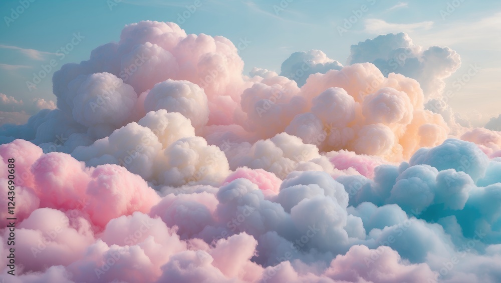 Poster pastel colored soft clouds in a serene sky creating a dreamy and peaceful background for various des