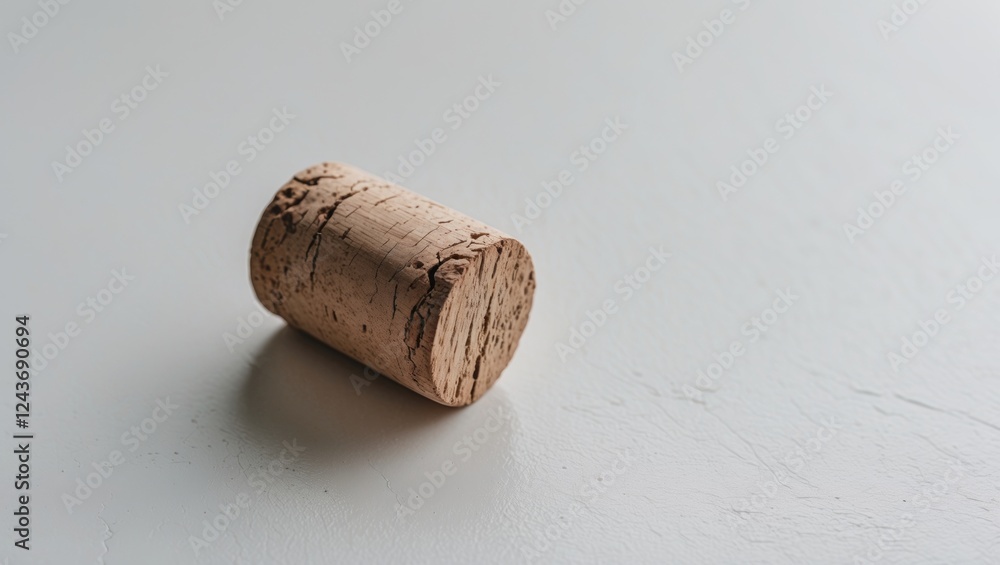 Poster solitary cork on a clean white surface highlighting natural texture and simplicity in everyday objec