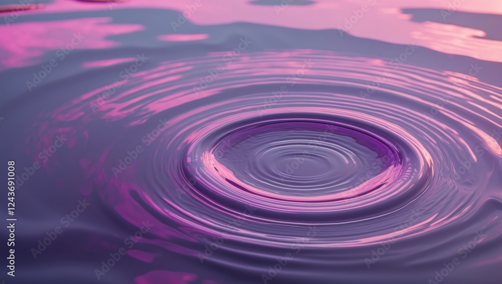 Poster surreal purple and pink ripples on tranquil water surface reflecting an unseen light source creating