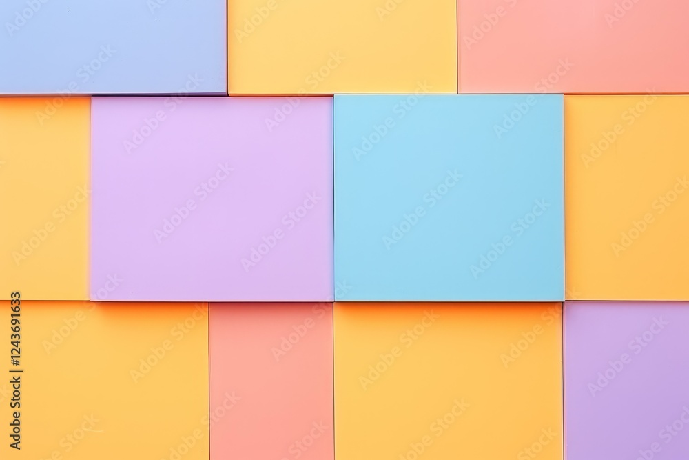 Poster modern abstract background featuring a geometric pattern of overlapping pastel colored squares, crea