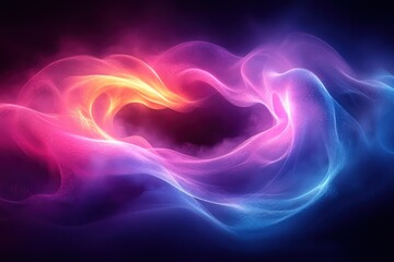 Abstract Circle Frame with Wavy Lines in Blue Purple Gradient Light on Black Background for Music and Technology Concept