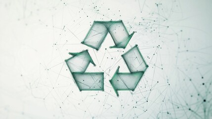 Abstract Green Recycle Symbol Composed of Digital Particles on White Background