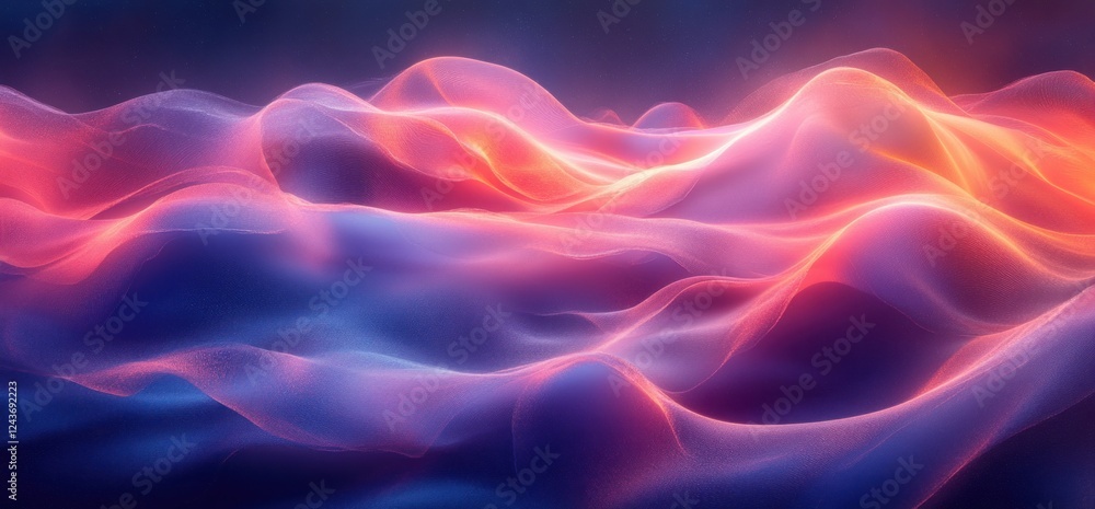 Poster abstract smooth wavy light lines in blue violet gradient dynamic flowing motion
