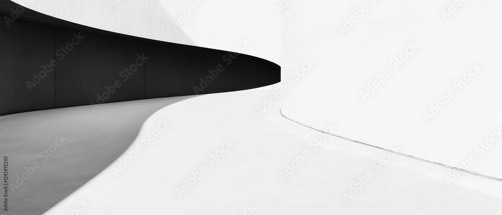Poster abstract monochrome architectural design featuring curved walls and contrasting light