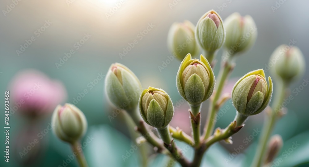 Poster flower buds in springtime with blurred background and space for text addition