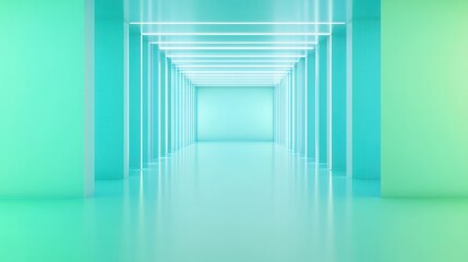 Obraz premium Abstract Neon Tunnel with Glowing Cyan and Green Lights