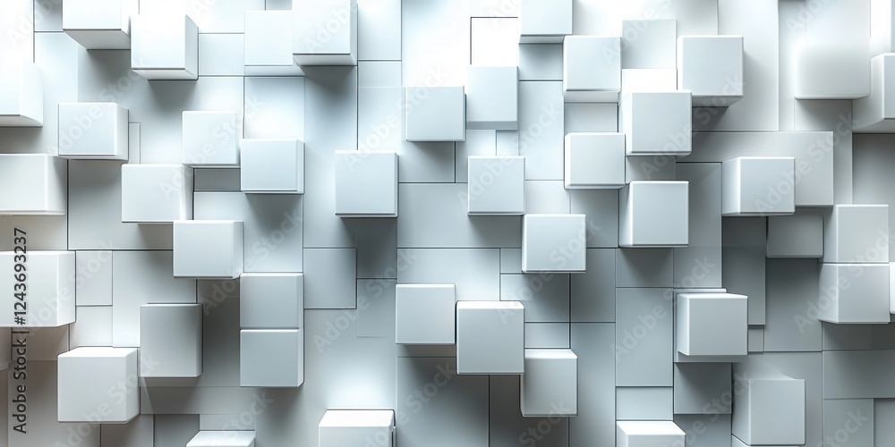 Poster minimalist abstract 3d white cube composition soft gray background gentle shadows modern design