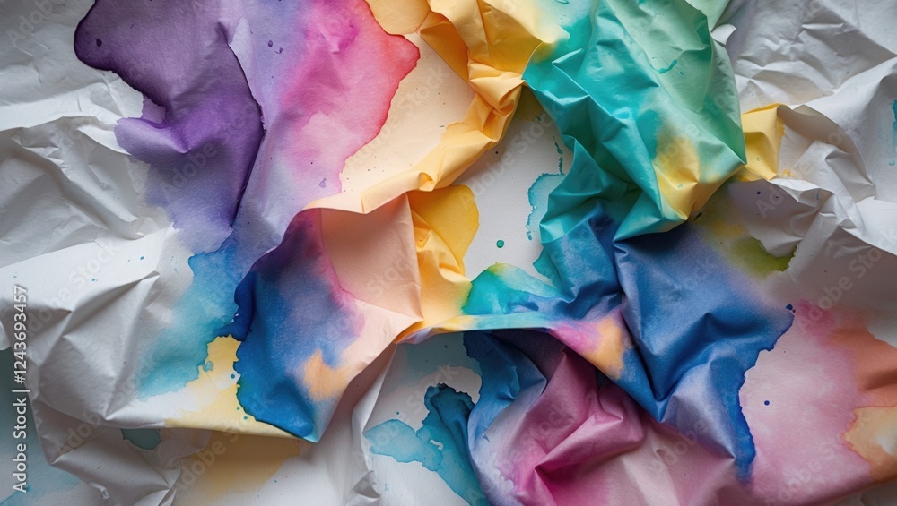 Aufkleber colorful abstract watercolor patterns on textured crumpled paper creating a vibrant artistic backgro