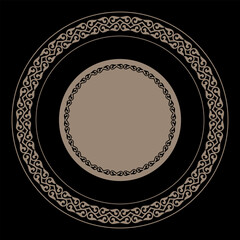 Oriental vector gold round frame with damask, arabesque and floral elements. Abstract ornament. Eastern national gold round pattern. For ceramic, plate, medallion, porcelain, embroidery, sandblasting