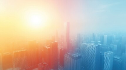 Fototapeta premium Warm and Cool Toned City Skyline at Sunset with Hazy Atmosphere