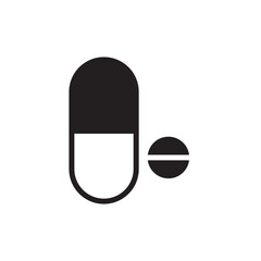 drug icon vector on white background. Medicine pills solid vector icon set in black and white color.

