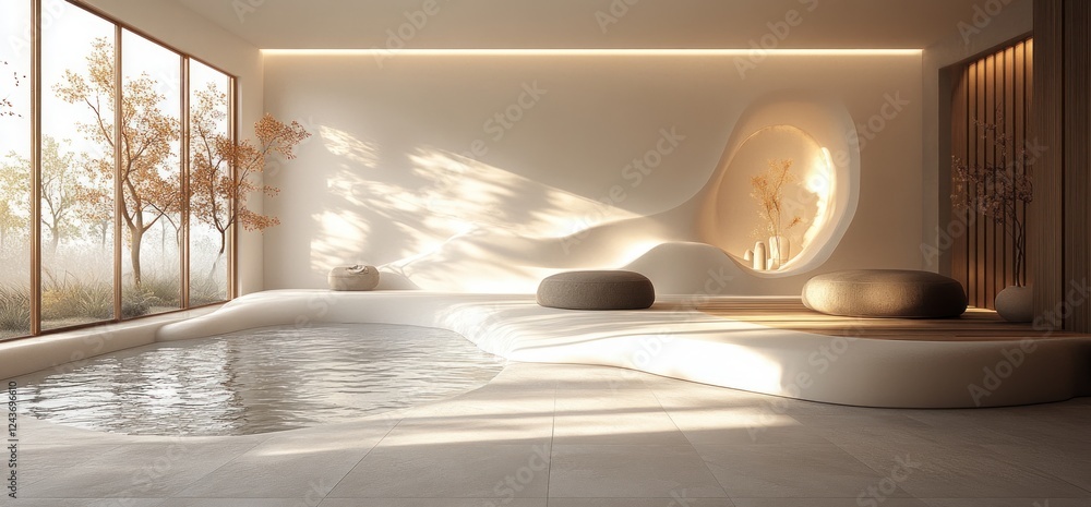 Poster minimalist abstract wavy white background design with flowing lines and ambient light