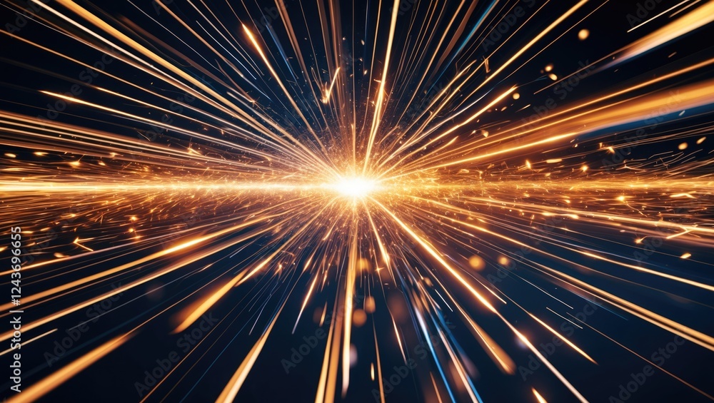 Poster dynamic abstract explosion of golden sparks radiating outward against a dark background representing