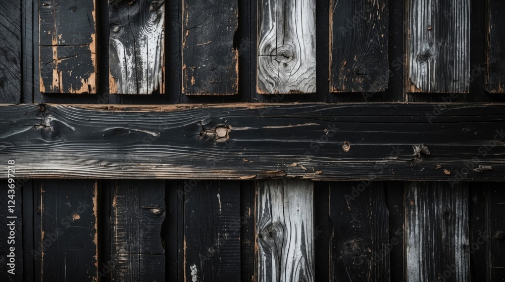 Poster weathered black and white wooden texture background showcasing rustic charm and aged character suita