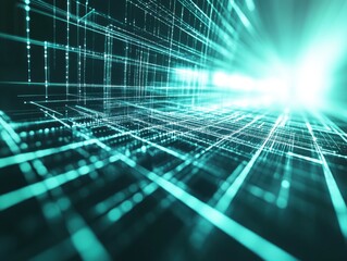 Abstract Teal Digital Network Grid Background