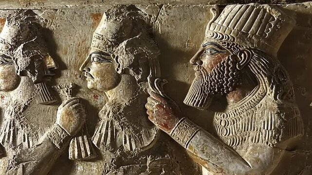 Ancient Mesopotamian Relief Sculpture Depicting Royal Figures