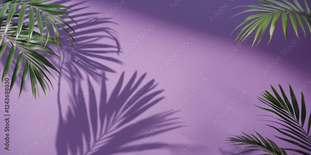 Aufkleber shadows of palm leaves on a violet background creating a vibrant and creative space for advertising 