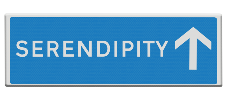 Digital composite ..Road sign “serendipity ahead”