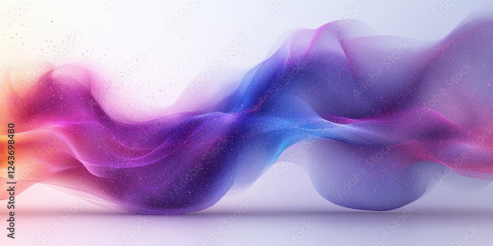 Poster abstract wavy pattern with gradient dots in purple and blue on white background