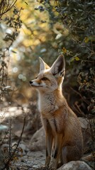 Obraz premium HD Phone Wallpaper Alert Fennec Fox Sitting in Desert Oasis Sunlight Wildlife Photography