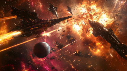 A dynamic space battle scene