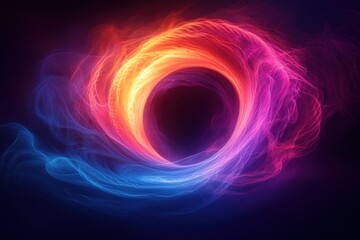 Abstract Circular Wave Pattern in Neon Blue and Purple Against Black Background Dynamic Flowing Design