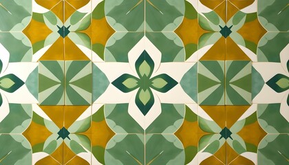 Elegant Green and Gold Geometric Tile Pattern Design