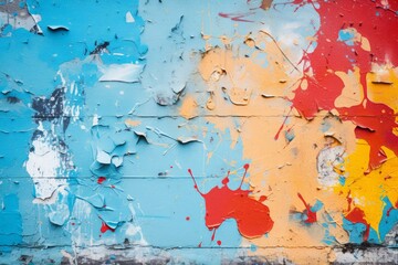 Colorful abstract mural featuring peeling paint and bold splashes