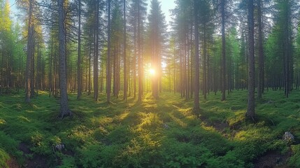 Obraz premium A glowing leaf stands out in a tranquil forest, symbolizing nature's quiet beauty and serenity.