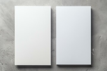 Minimalist design featuring two blank white canvases on a textured surface