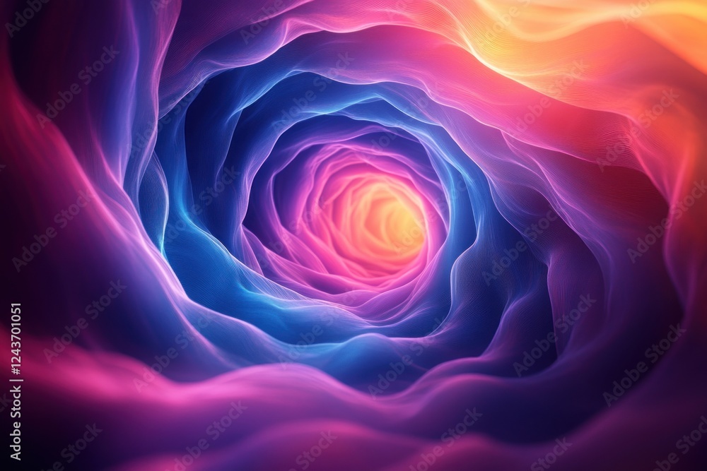 Poster abstract wavy circles design in colorful spectrum with glowing effect for digital art technology mus