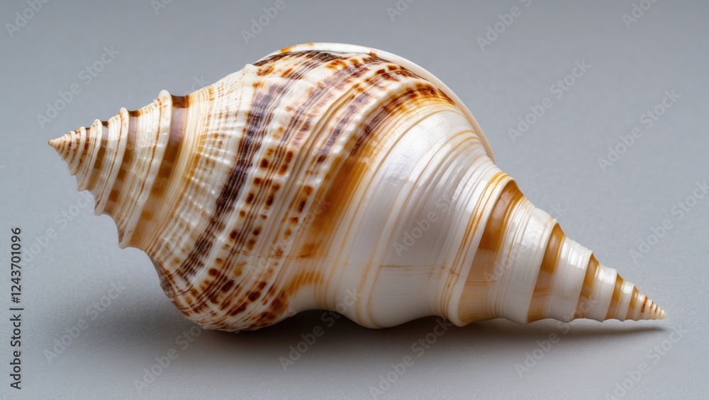 Poster alphabet cone seashell isolated against neutral background showcasing intricate patterns and beautif