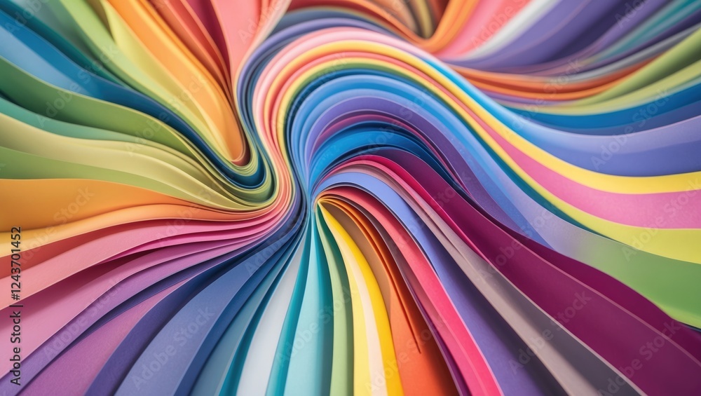 Poster colorful swirled paper sheets creating a vibrant abstract background showcasing a spectrum of hues a